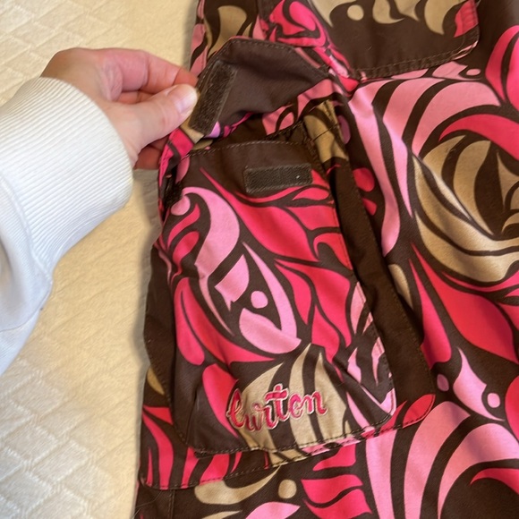 Burton snowpants snowboarding/skiing pink & brown graphic print, waterproof, 5/6 - Picture 11 of 13